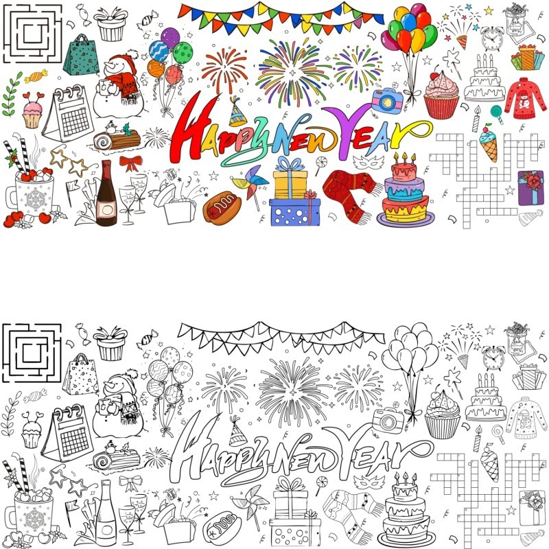 2026年新年テーマ塗り絵ポスター 子供用落書き塗り絵背景壁装飾 使い捨て防水紙テーブルクロス|undefined