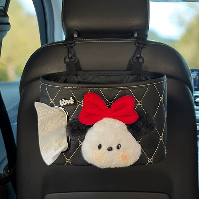 Practical Car Accessories, Essential Car – Car storage bag/box - red-bow-puppy-black-chair-back-storage-bucket-free-waterproof-bucket-1-roll-of-garbage-bag
