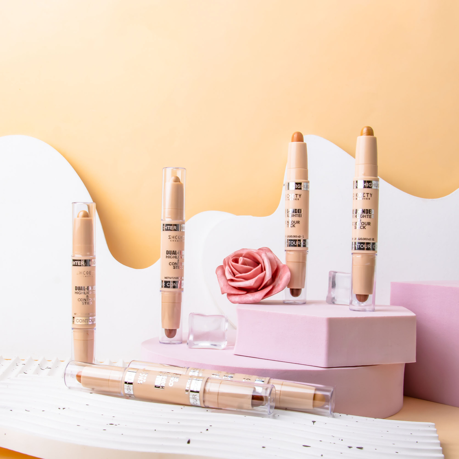 SHCOETY Dual-head contouring stick, high-gloss one-piece pen, matte three-dimensional Contouring, Nose shadow brightening, Horizontal pen, Cross-border undefined