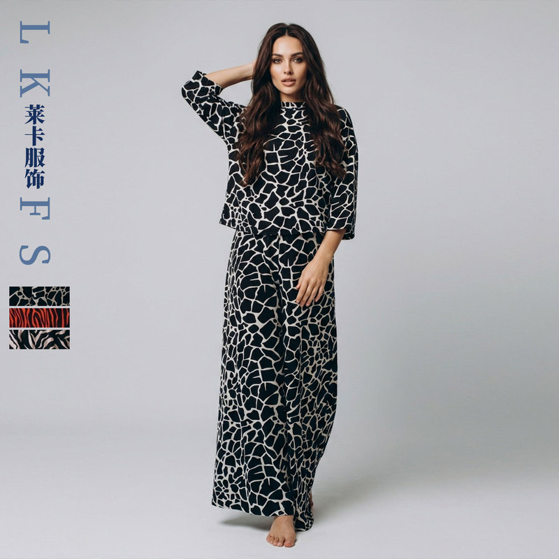 Cross-border Amazon women's half-high collar pajama set, loose and comfortable, with three-quarter sleeves and long pants, two-piece home wear set Cross-border Amazon women's half-high collar pajama set, loose and comfortable, with three-quarter sleeves and long pants, two-piece home wear set