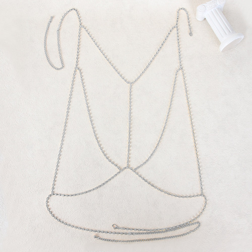 Cross-border hot selling rhinestone body chain for women European and American nightclub beach sexy cross diamond chain necklace chest chain accessories