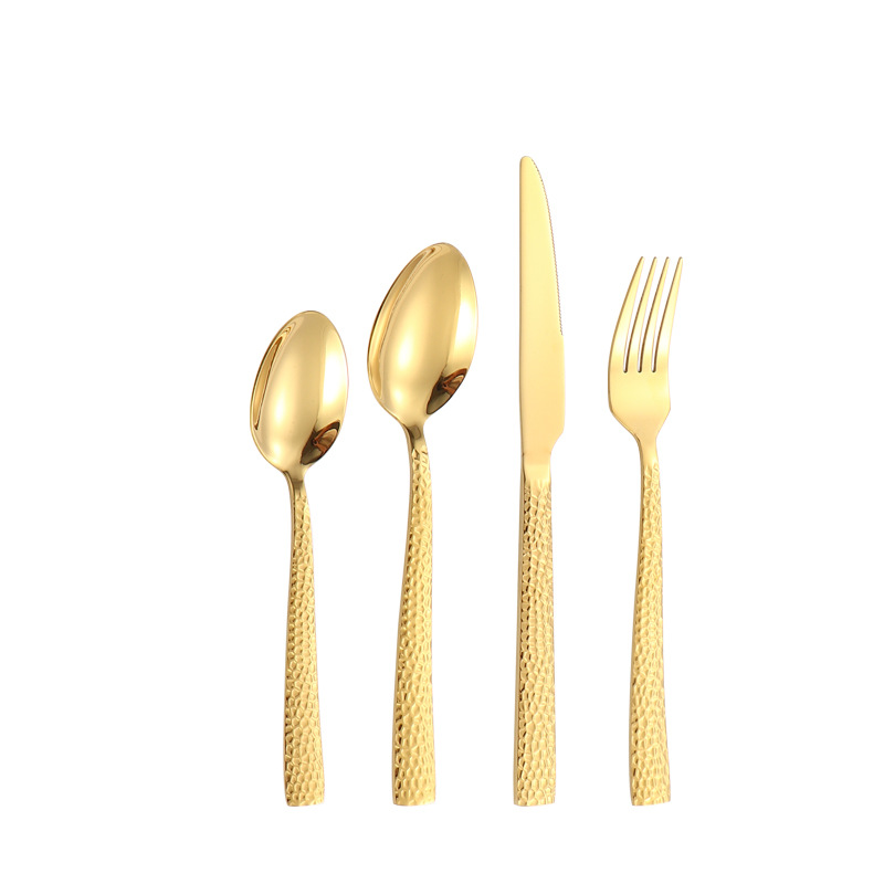 Productos de Amazon cubiertos de acero inoxidable 16 / 24 piezas con mango cuadrado engrosado cuchillo de filete cuchara de cuchillo de tenedor de agua cubo de comida occidental