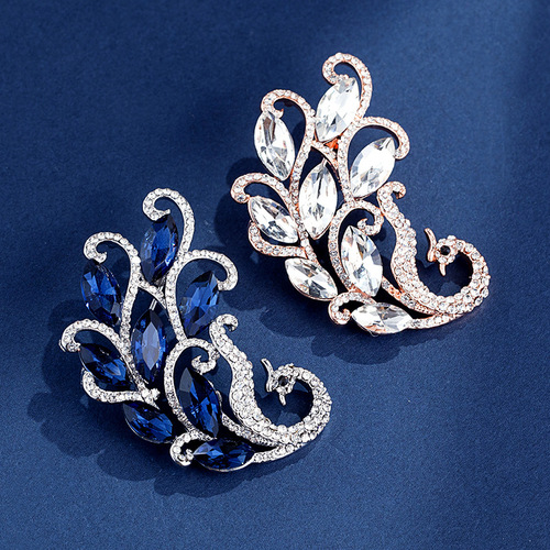 New Korean version of blue crystal phoenix brooch for women alloy diamond anti-exposure pin fashion corsage suit accessories