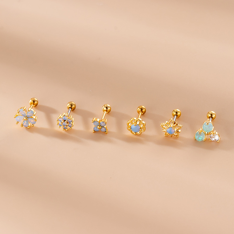 316L Stainless Steel , Copper Material 1 Piece 316L Stainless Steel Copper Zircon Ear Cartilage Rings & Studs Star Flower Waterproof Non Tarnish Surgical Steel Women'S