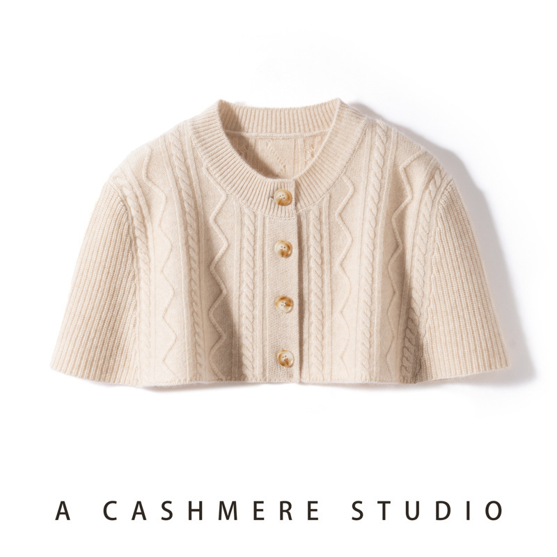 Korean Style Autumn and Winter Heavy Thickened Cashmere Shawl Pullover Cape Round Neck Knitted Short Cardigan for Cold Protection and Shoulder Protection