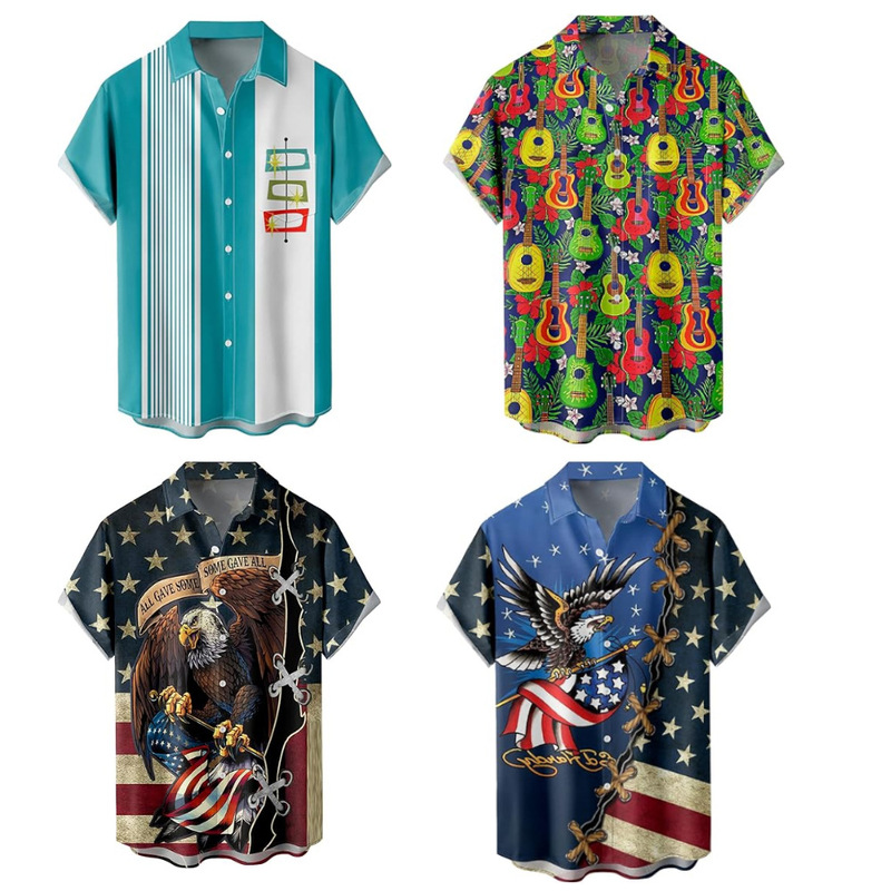European and American Tropical Men's Shirt Buckle Holiday Casual Hawaiian Short-sleeved Men's Loose Beach Shirt 3D Printing
