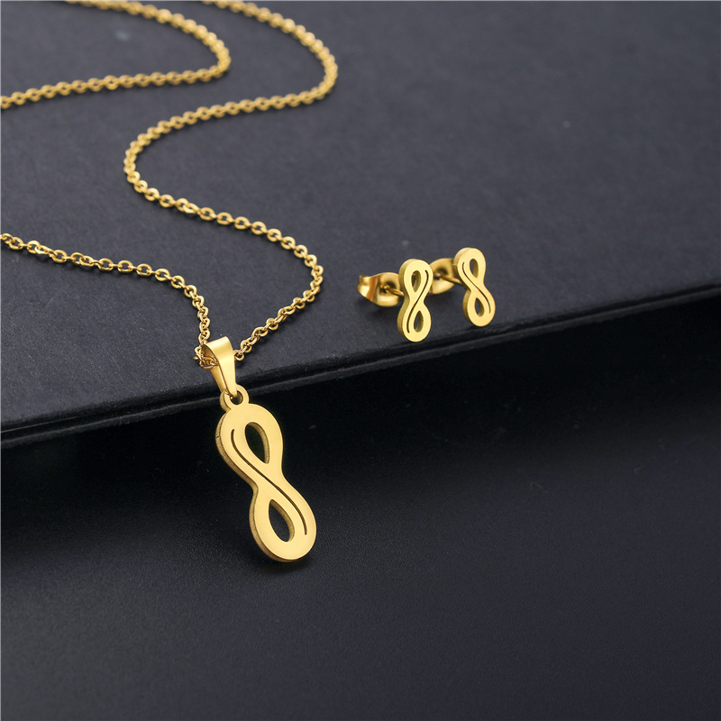 simple unlimited logo stainless steel necklace earrings set