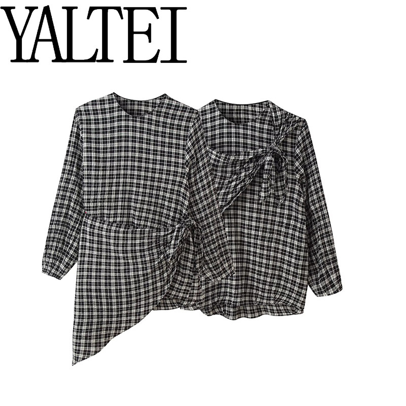 YALTEI跨境速卖通ins欧美外贸 女装 方格纹多功能衬衫8800240809