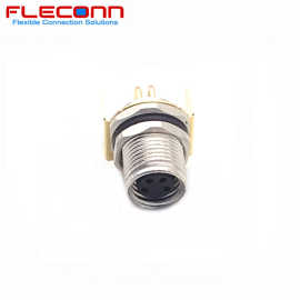 M8 4芯4孔位 4Pin 90度弯针PCB板端母头金属屏蔽传感器连接器插座