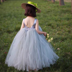 Summer New Children's Formal Gown Net Lace Princess Dress Fluffy Stylish Girls' Dress Stage Performance Dress Wedding Dress