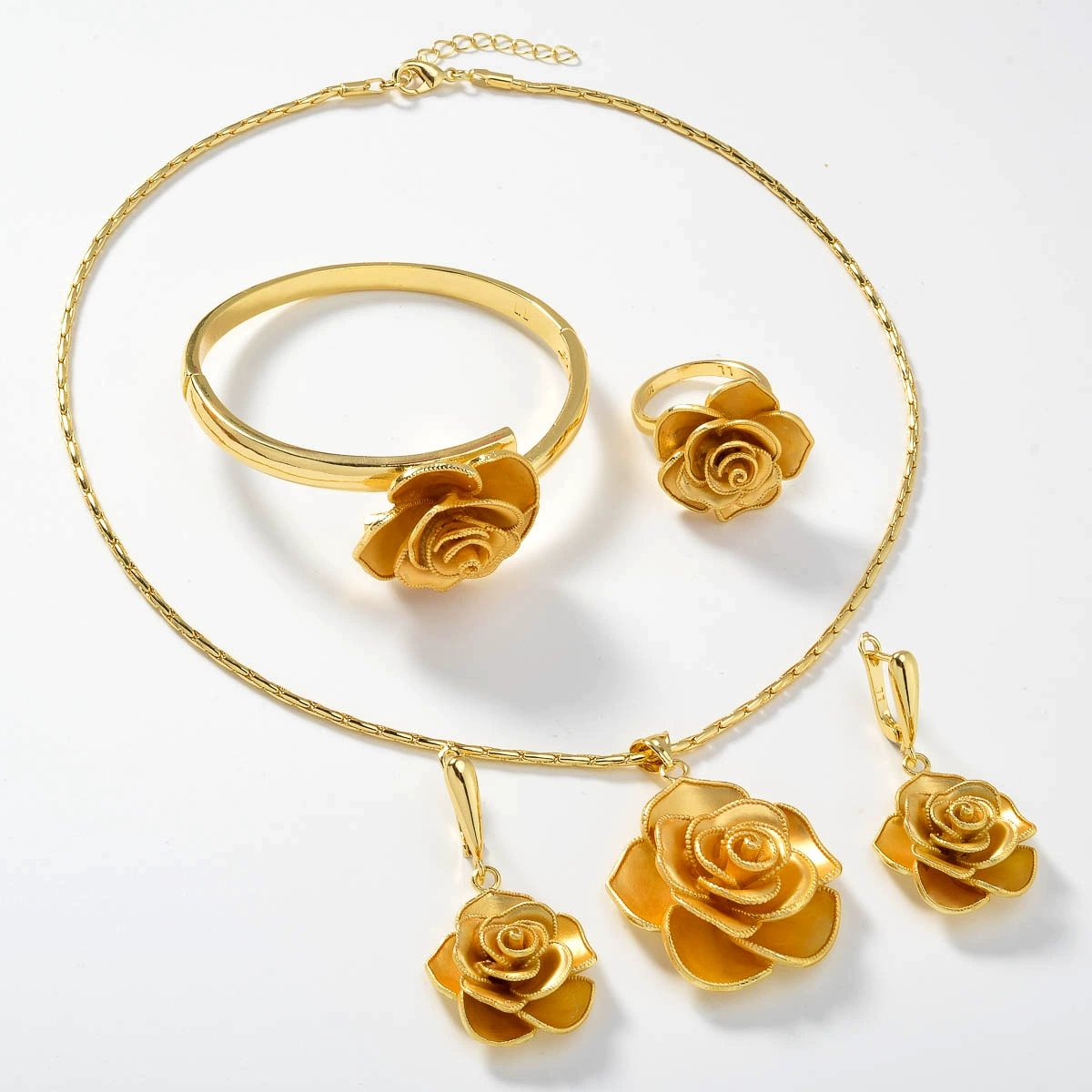 Necklace and bracelet, chain, ring, set, European style, 18 carat white gold, (Cross-border trading), 3D