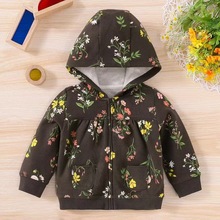 外贸原单  女宝宝秋季新款时髦儿童连帽碎花上衣宝宝薄绒衣服外套