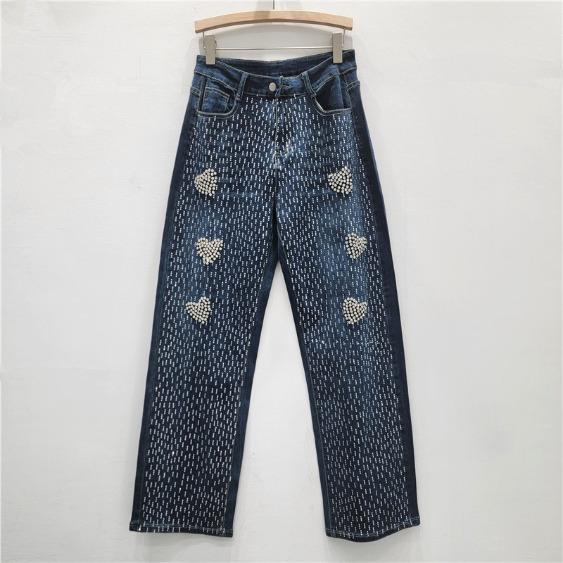 2025 otoño nuevo estilo americano marca de tendencia suelta rectas pantalones vaqueros negros lavados con agua amor caliente perforación pantalones de piernas anchas mujeres image 3