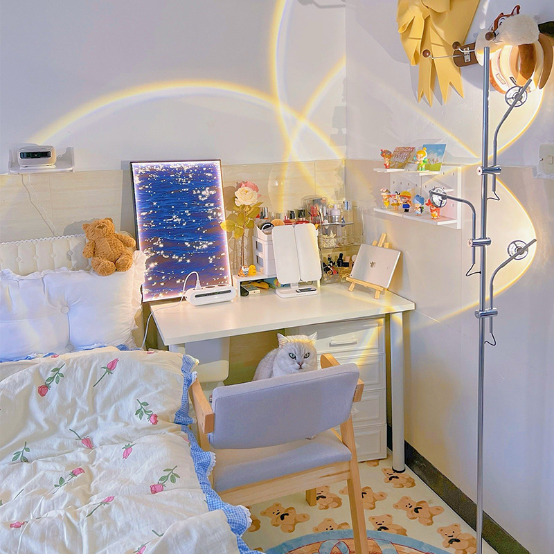 Luz y sombra lámpara de suelo red en vivo puesta de sol proyección de decoración de diseño atmósfera de sala de estar sofá lado luz vertical