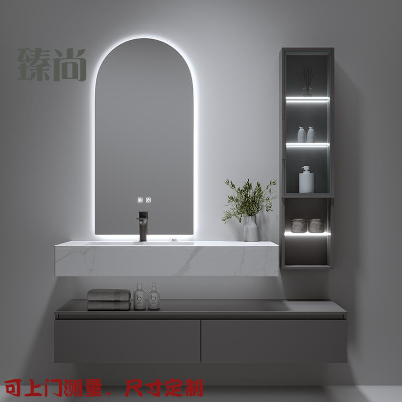 Designer Wash and Makeup Double Basin Bathroom Cabinet Combination Slate Integrated Bathroom Washstand Wash Basin Mirror Cabinet