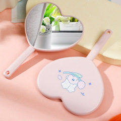 New Mini Small Heart Pattern Compact Makeup Mirror for Girls, Handheld Handle with Hole for Hanging Small Mirror