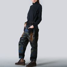 时尚百搭款灯芯绒松紧腰系带酷黑色大码女士休闲宽松长裤复古