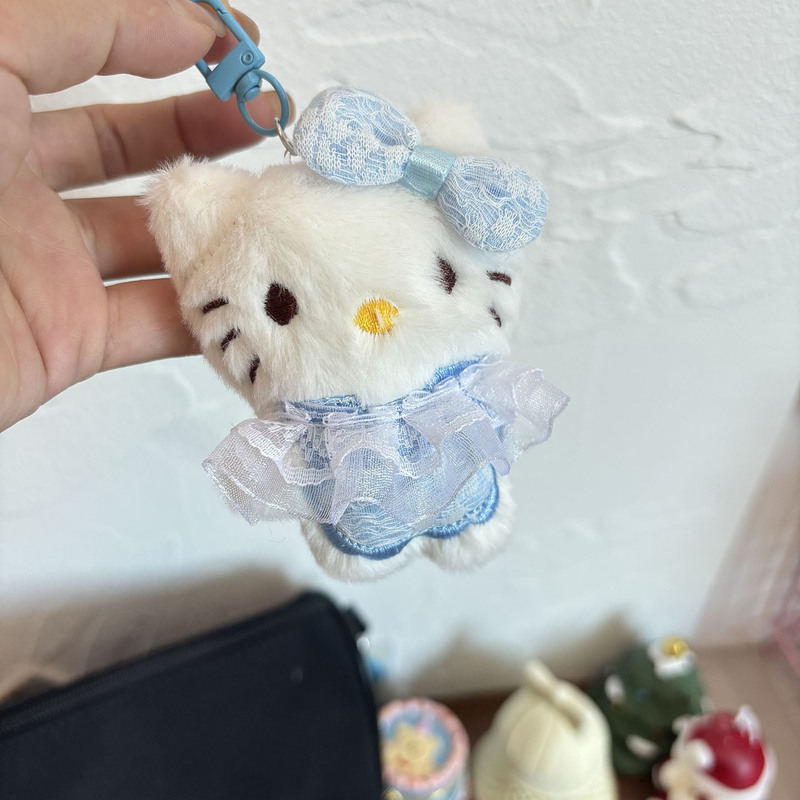 新款蕾丝KT钥匙扣毛绒公仔挂件HelloKitty钥匙链挂饰包包挂件礼物|undefined