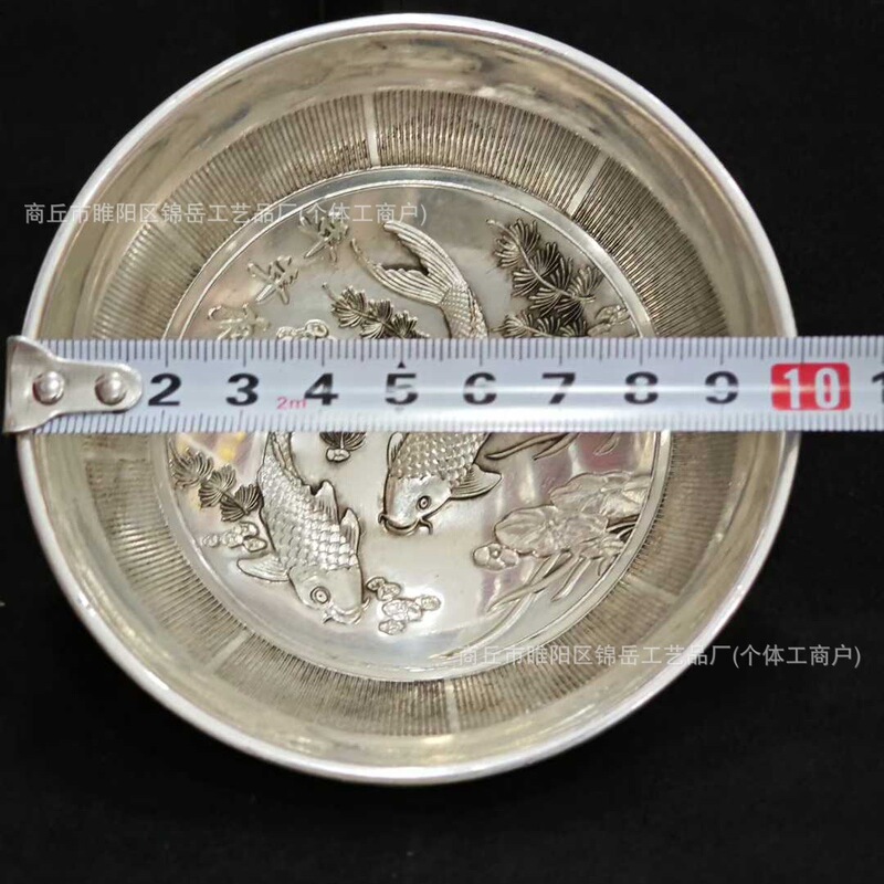 Antique-Style Silver Bowl with Floral Motifs, Symbolizing Prosperity and Abundance, Retro Carved Treasure Bowl Ornament for Live Streaming