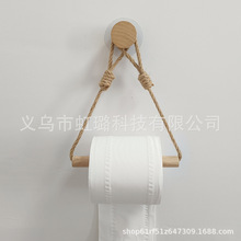 跨境热销免钉麻绳木棍纸巾架浴室卫生纸架毛巾架手工编织
