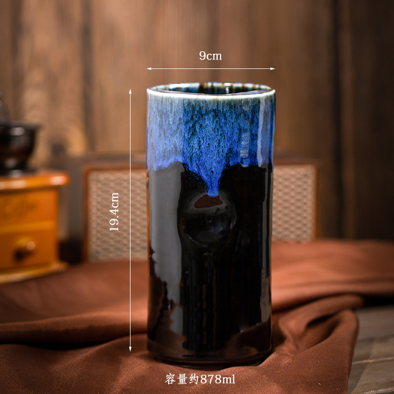 窑变复古咖啡杯水杯创意陶瓷直筒杯大容量吸管杯跨境粗陶马克杯子|undefined