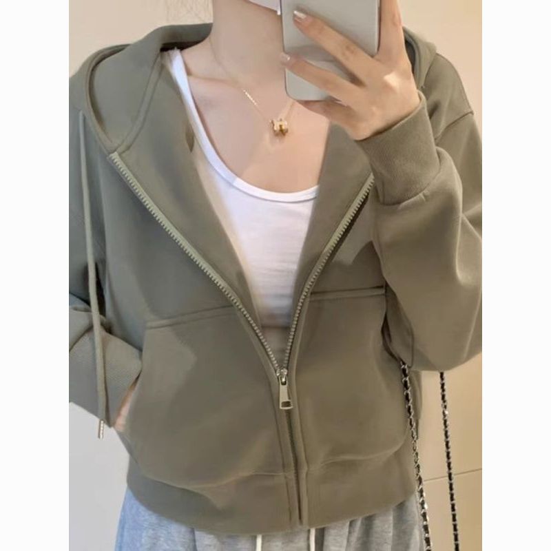 小個子短款純色連帽衛衣外套女2025減齡休閒寬鬆百搭拉鏈外套潮