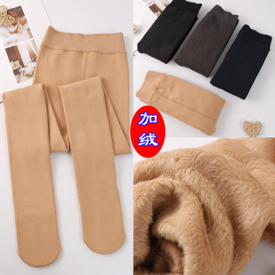 Polyester Leggings Women's Autumn and Winter fleece-lined Thickened Imitation Nylon Pantyhose High Waist Meat Color Pantyhose Wearing Nine-point Warm