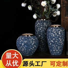 景德镇陶瓷花瓶复古仿古中式青花瓷台面花盆客厅桌面插花装饰摆件