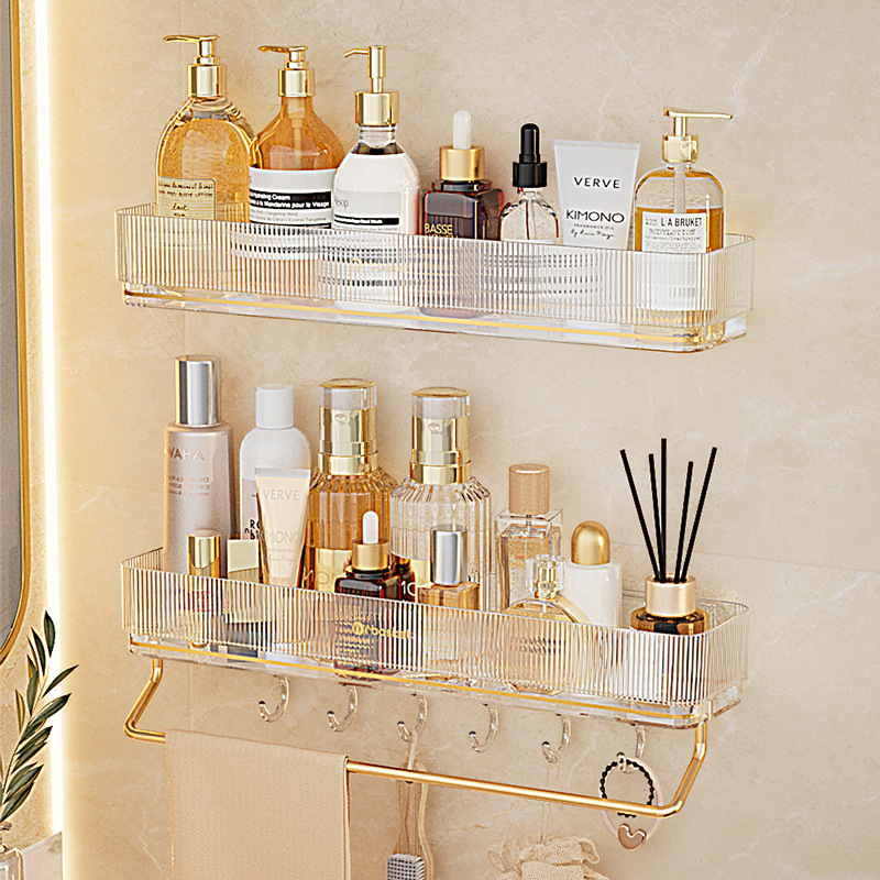 Toilet Storage Rack Light Luxury Punch-Free Wall-Mounted Bathroom Rack Wash Table Wall Cosmetics Storage Rack Toilet Storage Rack Light Luxury Punch-Free Wall-Mounted Bathroom Rack Wash Table Wall Cosmetics Storage Rack
