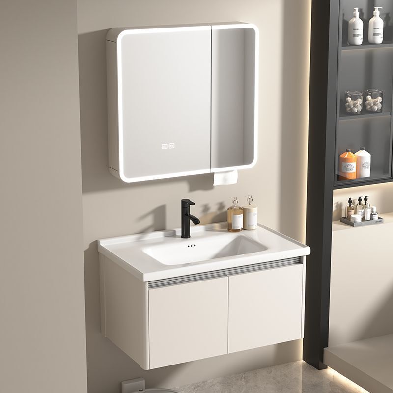 Bathroom Honeycomb Space Aluminum Bathroom Cabinet Washbasin Set with Integrated Ceramic Washbasin, 40 Wide Small Arc Design