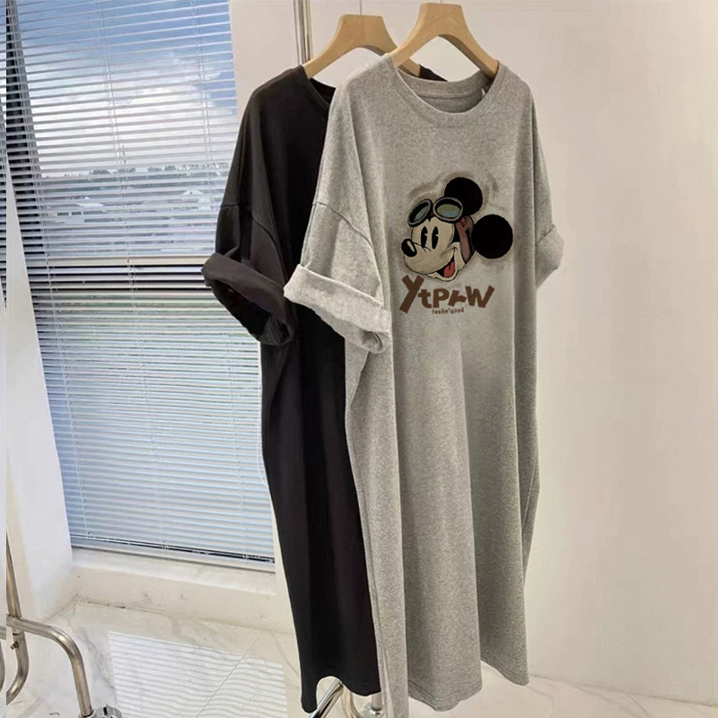 Round Neck Cotton Short-Sleeved T-Shirt Dress Women's Korean Style Loose Casual Age-Reducing Western Style Split dress Dress Summer Trendy Round Neck Cotton Short-Sleeved T-Shirt Dress Women's Korean Style Loose Casual Age-Reducing Western Style Split dress Dress Summer Trendy