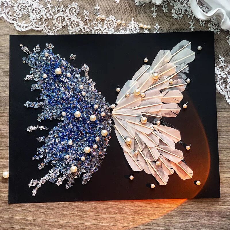Crystal Feather Butterfly Photo Frame DIY Badminton Artwork Handmade Birthday Gift for Girlfriend and Boy on Valentine's Day