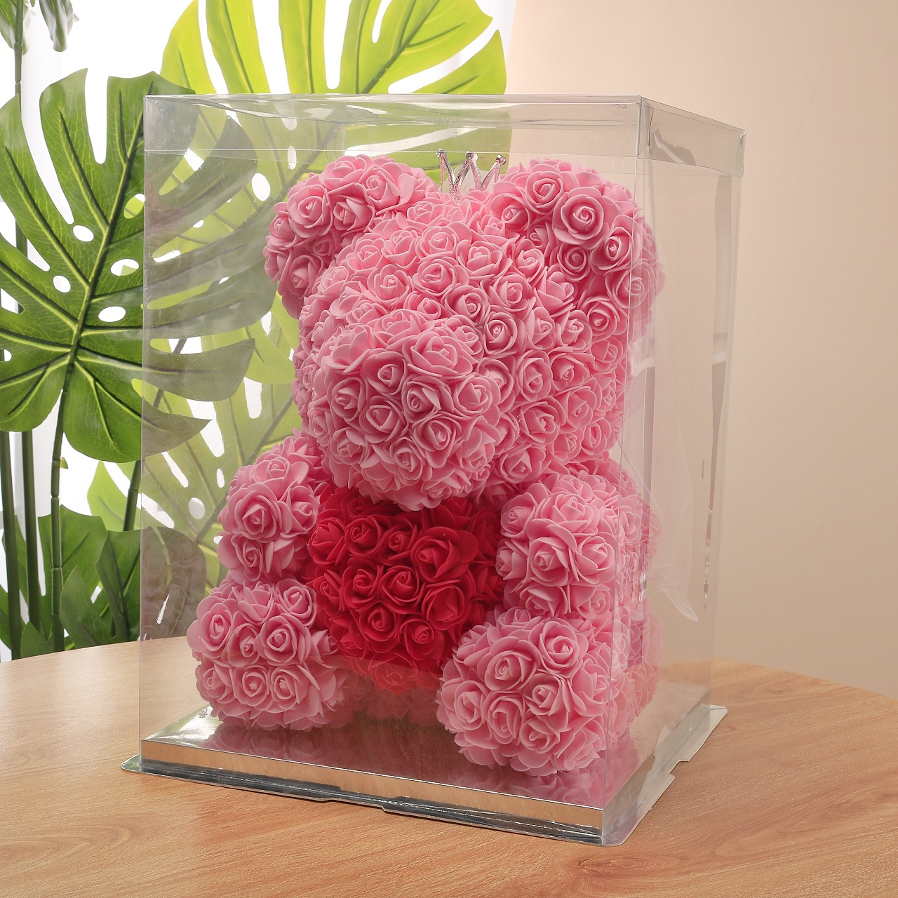 Flor preservada oso rosa 520 regalo del Día de San Valentín tienda de flores supermercado PE espuma flor abrazo oso rosa