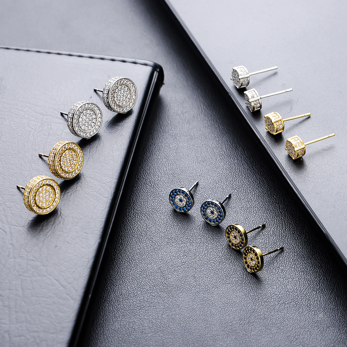 Copper Ear Needle Material 1 Pair IG Style Hip-Hop Geometric Copper Zircon Men's Unisex Earrings Ear Studs