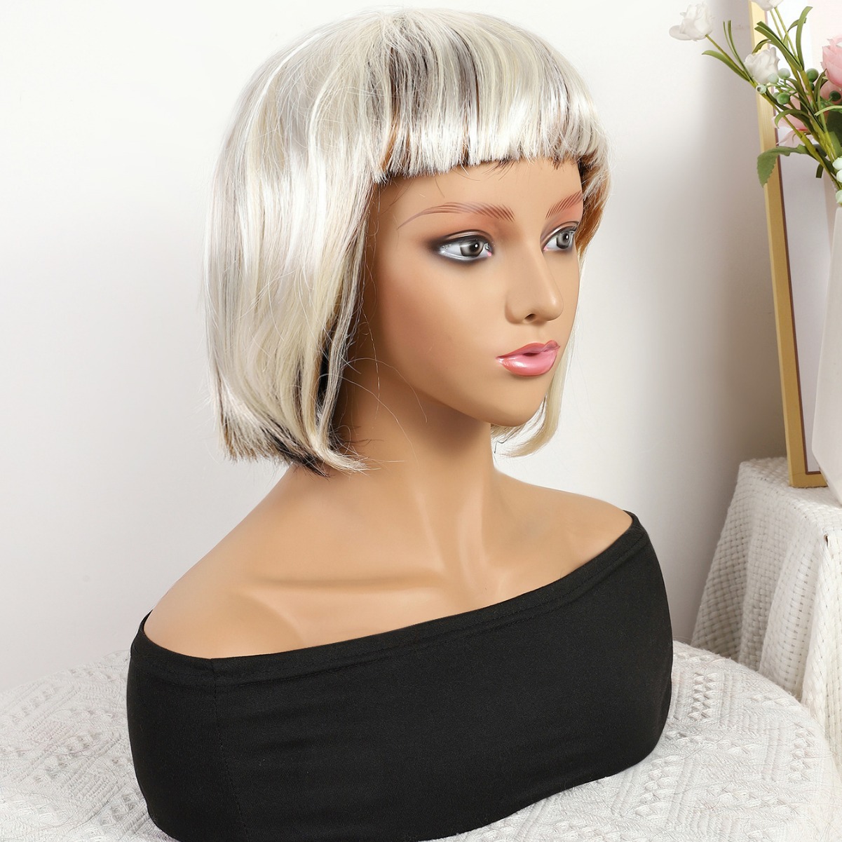 Transfronterizo nuevo color plateado gradiente largo recto 12 pulgadas sin encaje pelo recto europeo y brasileño peluca