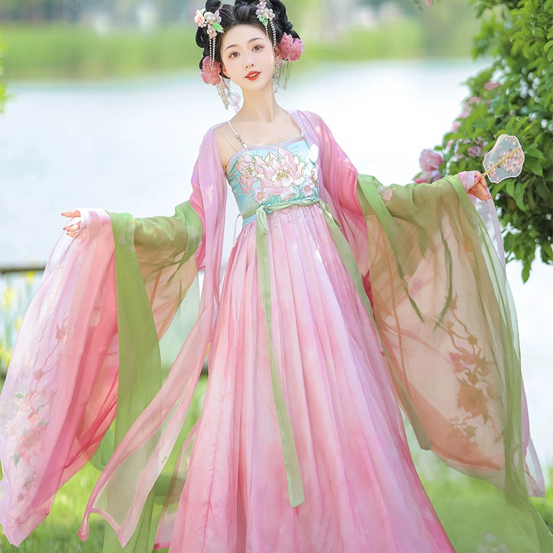 Весенний праздник юбка Hanfu женский костюм для взрослых розовый с грудкой юбка с большими рукавами