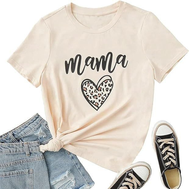 外贸女上衣跨境电商亚马逊mama印花彩棉T恤