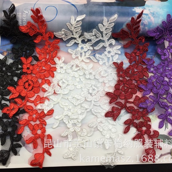 特价车骨刺绣蕾丝花边朵花 花片 大红 酒红 紫色 黑色 一对价