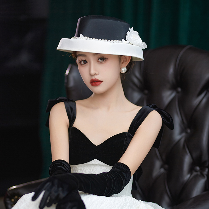 赫拉新款欧式复古花朵珍珠帽子礼服头饰写真摄影新娘晚宴礼帽女