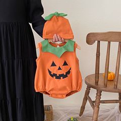 新しいハロウィンヨーロッパとアメリカの赤ちゃん新しい面白いラウンドネックノースリーブカボチャロンパース男の子ベビーロンパース