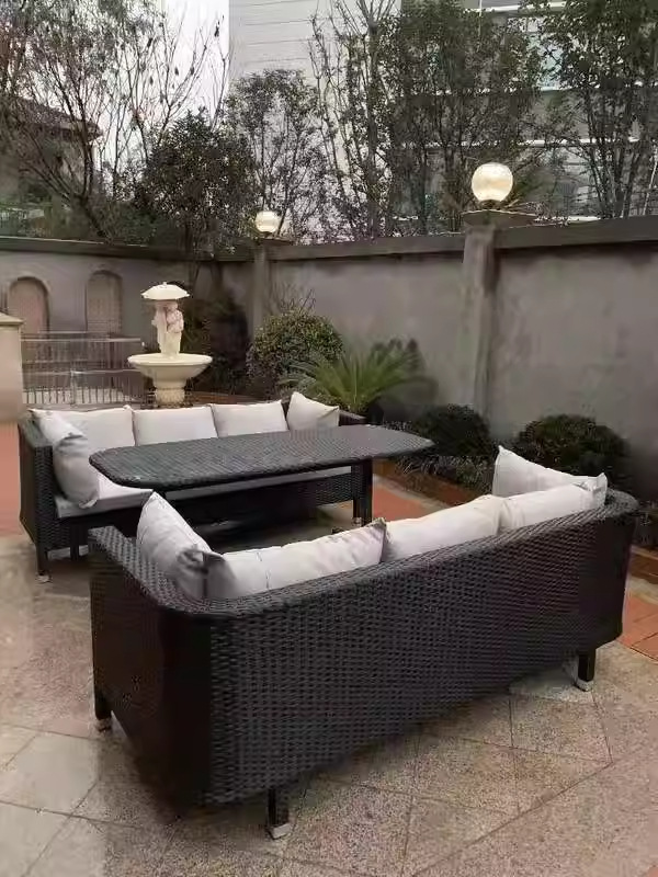 Creativa silla de caña al aire libre sofá doble muebles de caña balcón anti-tejer mesa de jardín mesa y silla combinada mesa de té patio