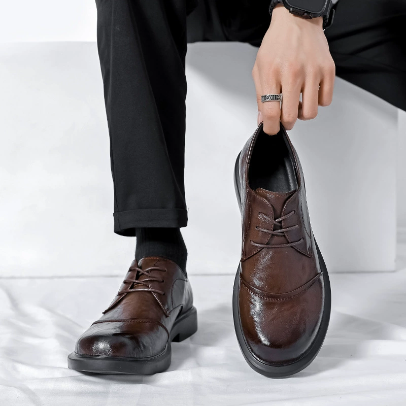 Кожаные мужские летние туфли из натуральной кожи, дышащие, официальная одежда в британском стиле, Повседневная Деловая Высококачественная толстая подошва, изогнутые туфли дерби