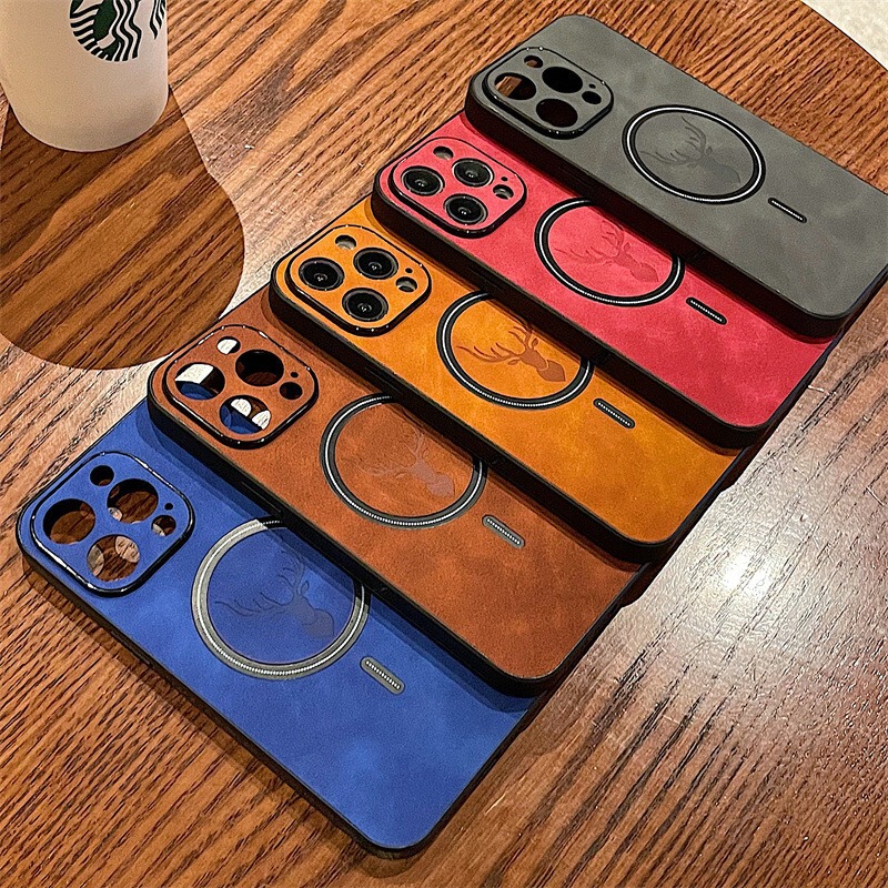 iPhone16ProMax、Apple15、鹿柄14、羊革13、フルカバー17対応の磁気吸着式スマホケース|undefined