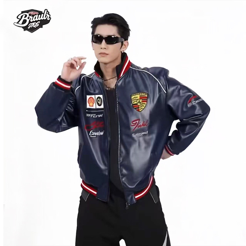 Men's Leather Jacket F1 Motorcycle Jacket Embroidered Racing Jacket Pu Leather Jacket Spring & Fall New Trendyy Plus Size Top