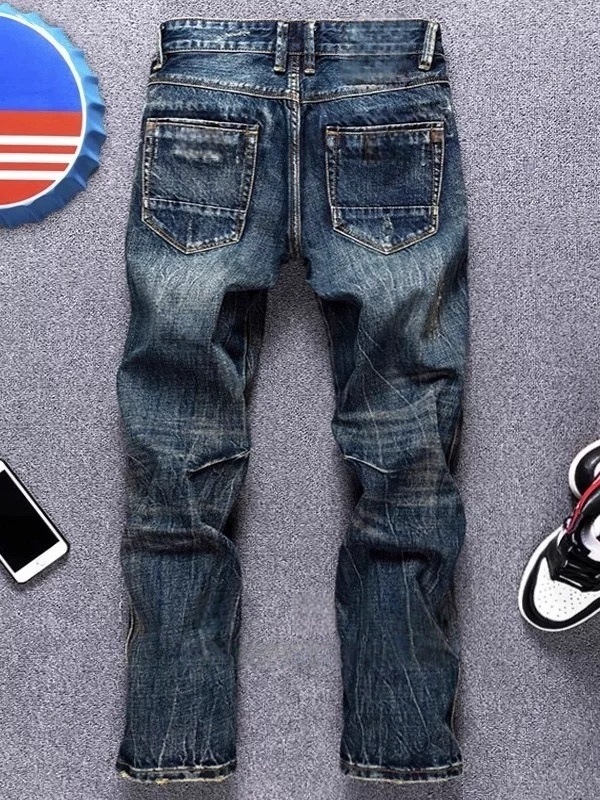 Klassische Herren Vintage Jeans Straight Leg Denim Freizeithose_voghion.com