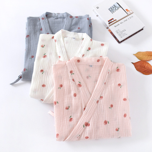 Japanese kimono nightgown for women pure cotton crepe gauze pajamas and style bathrobe steaming home clothes spring and summer thin bathrobe