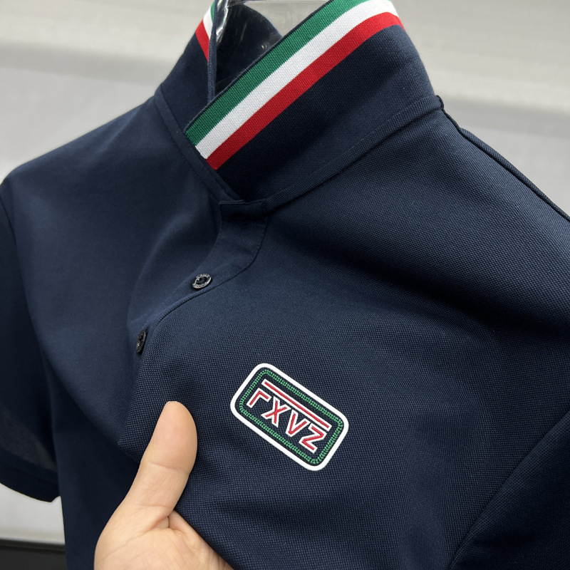 2026 Summer Men's Polo Shirt with Mulberry Silk, Short-Sleeved, High-End Embroidered Design, Simple and Versatile Collar Craftsmanship T-Shirt for Men