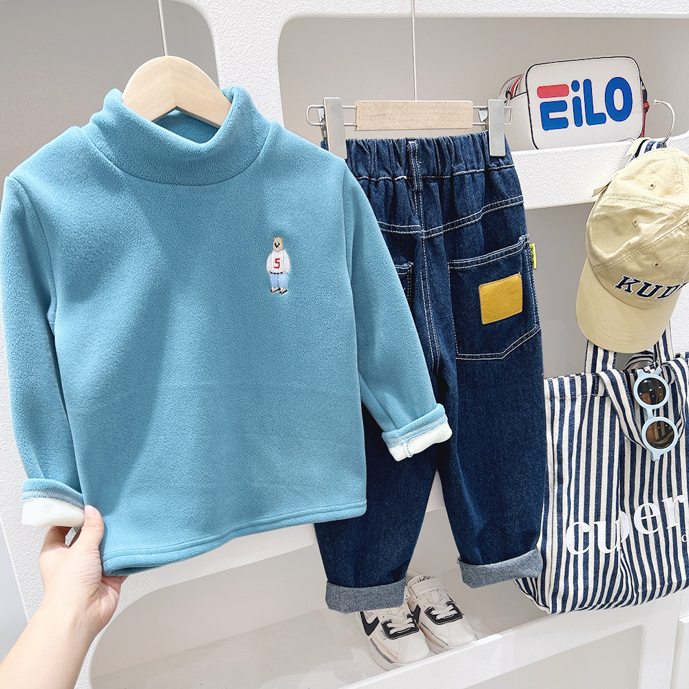 Camisa de fondo engrosada de cuello alto para niños 2023 ropa interior de otoño e invierno camisa de fondo para niños invierno forro polar engrosado terciopelo de una pieza