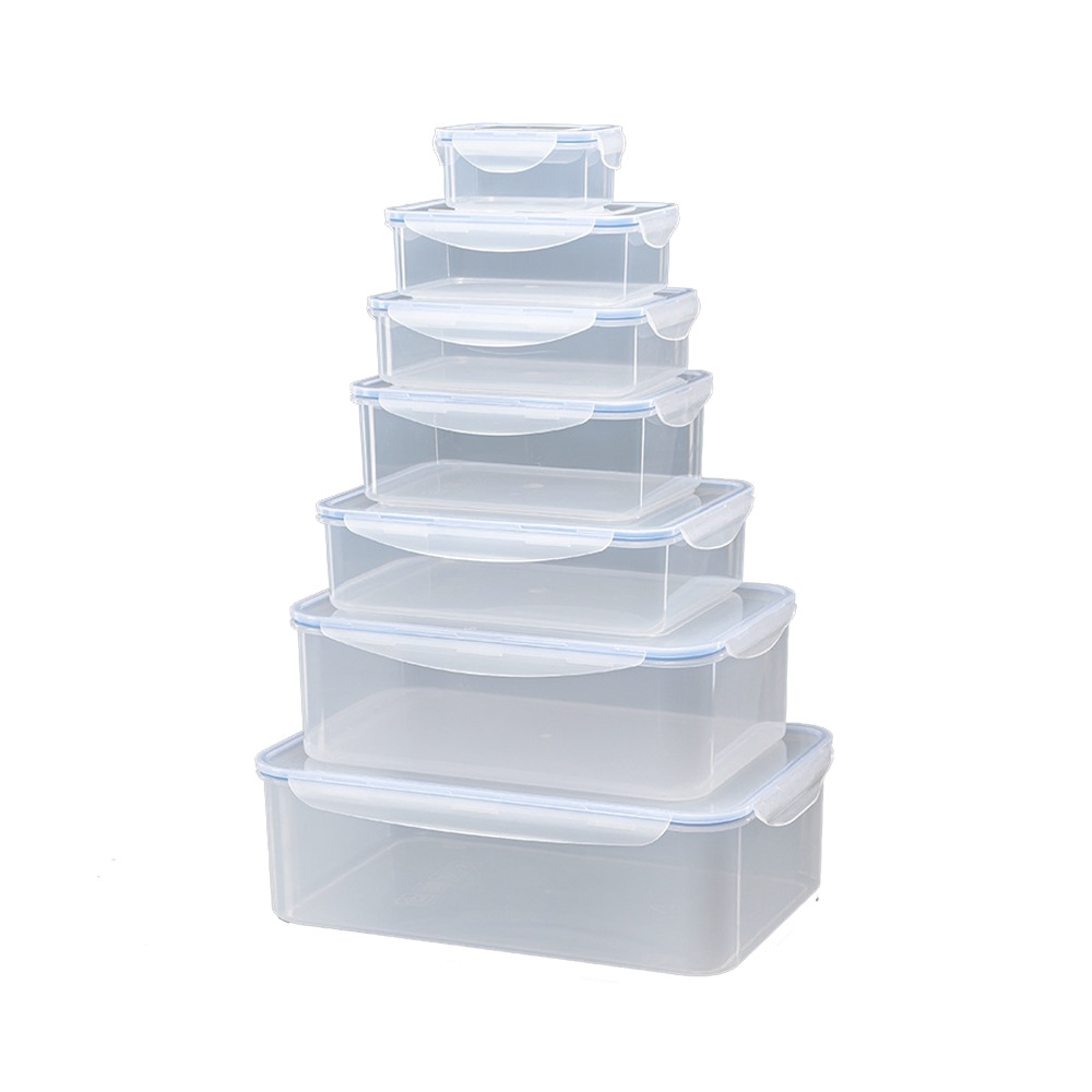 Caja de plástico de grado alimenticio refrigerador transparente refrigeración refrigeración acabado almacenamiento de alimentos frescos cocina especias caja de sellado