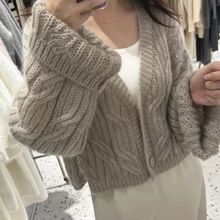 205早秋季新款韩系麻花毛衣女宽松慵懒风马海毛镂空针织开衫上衣